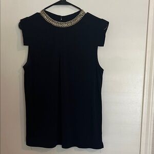 Black Top Short Sleeve/Sleeveless  with Gold Chain Detail size large